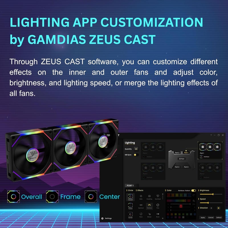 GAMDIAS مروحة حالة ARGB 120 مم x1 وشفرة عكسية x1، مزامنة لوحات الأم ARGB، إدارة كابلات خالية من المتاعب بتصميم سلسلة دائرية بدون كابلات، تدفق هواء هادئ 75CFM مع مروحة RGB للكمبيوتر بسرعة 2400 RPM، Aeolus P2 - Image 5